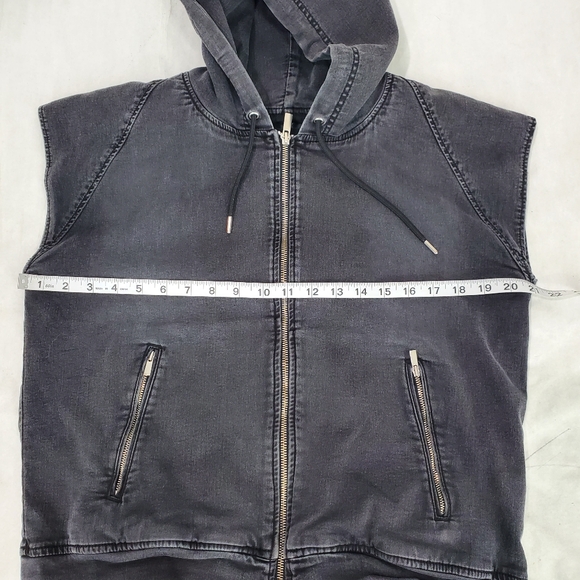THE KOOPLES Jeans Faded Black Denim Coat Gilet Vest Sleeveless Jacket Hood XS - Picture 8 of 11